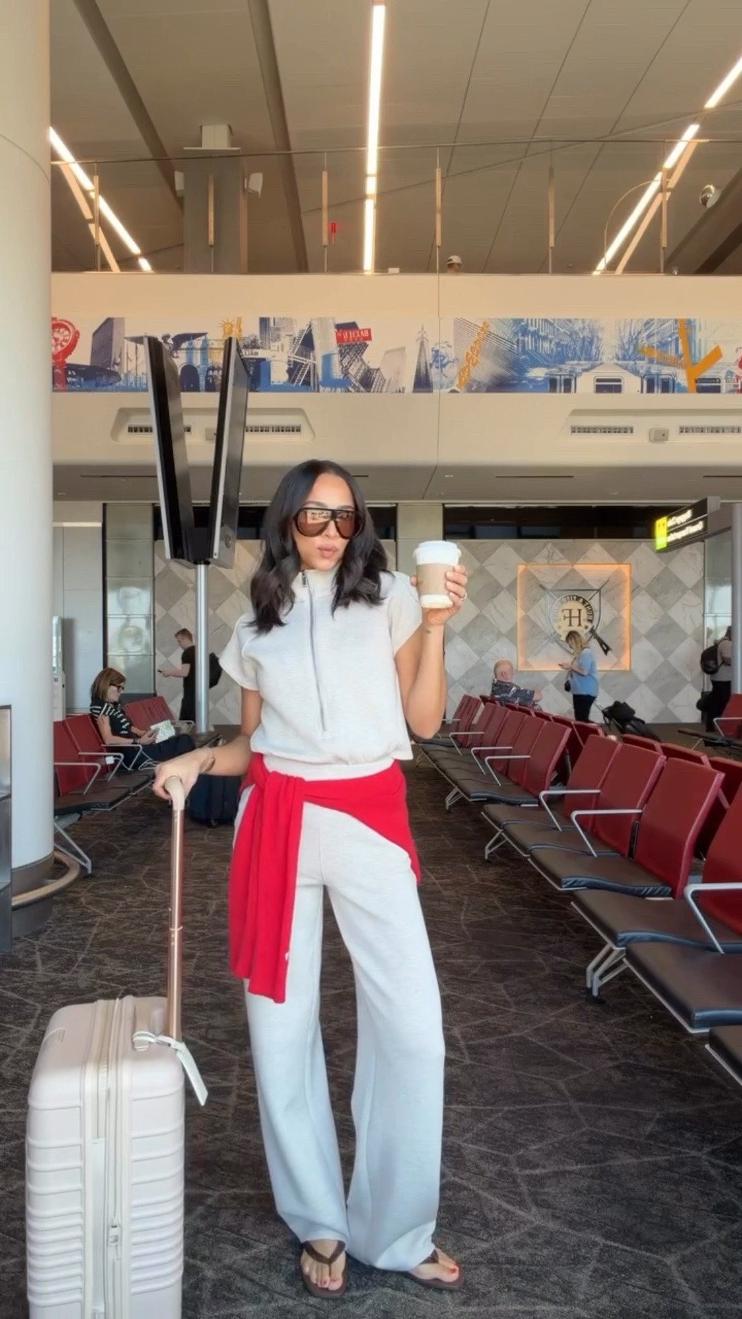 travel outfit for nyc ✈️ Wearing size XS Tall jumpsuit and I’m 5’8” (use code NENAXSPANX to get 15% off your first Spanx order!) and size S red cardigan 

airport outfit, school drop off outfit, fall outfit, fall fashion, autumn outfits

#LTKTravel #LTKSeasonal #LTKootd