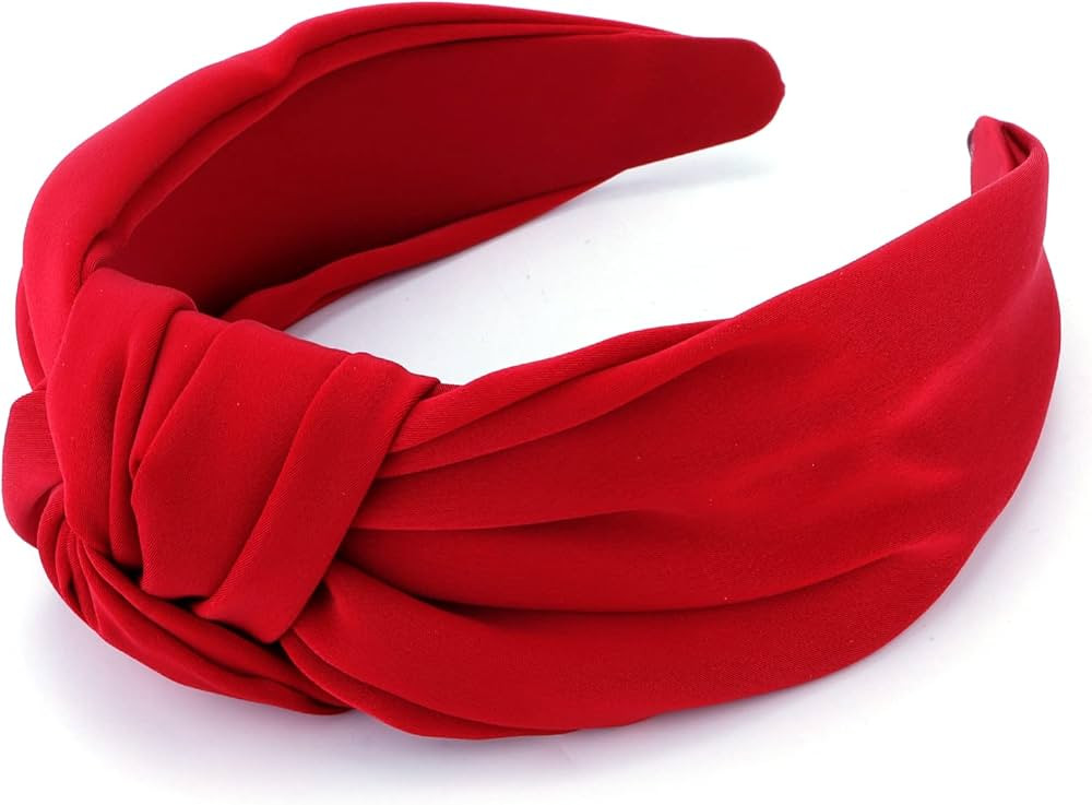 TOBATOBA Red Knotted Satin Silk Headband, Wide Non-Slip Top Knot Hair Accessory for Women | Amazon (US)