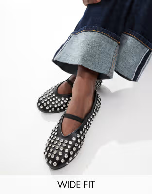 Public Desire Wide Fit Mina studded ballet flat in black | ASOS (Global)