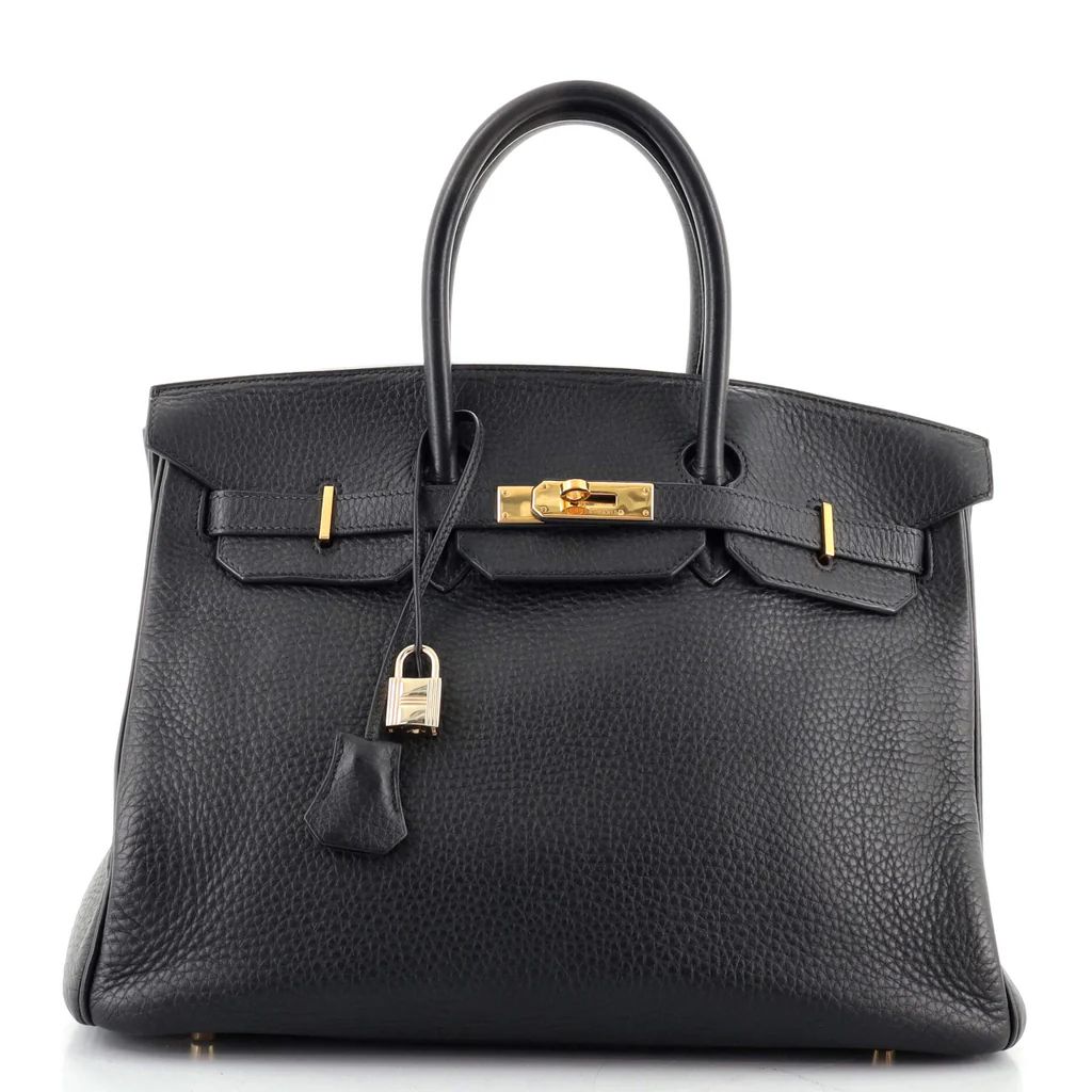 Hermes Birkin Handbag Black Clemence with Gold Hardware 35 Black 126635108 | Rebag