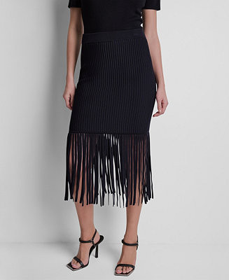 DKNYWomen's Cotton-Blend Fringe Sweater Skirt | Macy's