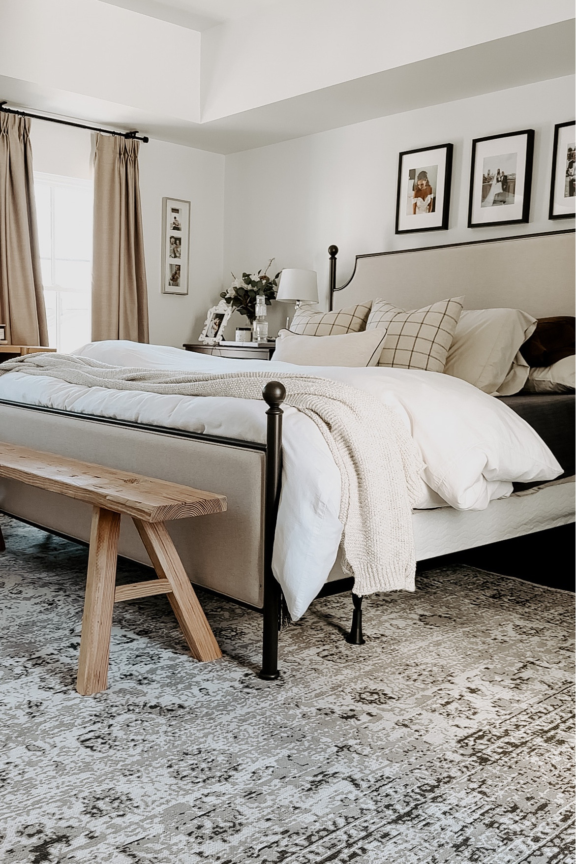 Bedroom details #kingbed #bedframe #woodbench #bedroomdecor #bedding #arearug #bedroomrug

#LTKunder100 #LTKhome
