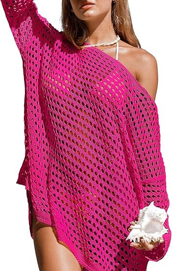 CUPSHE Women's Crochet Cover Up Cutout Drop Shoulder Long Sleeves Pullover Beachwear Bathing Suit... | Amazon (US)