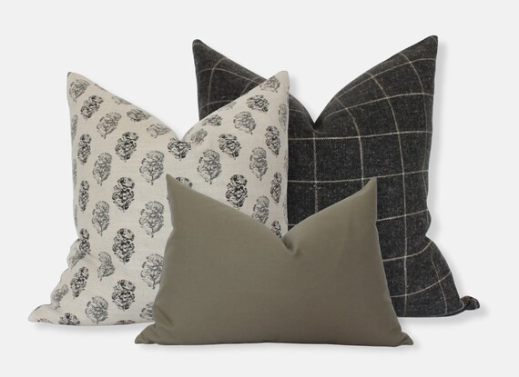 Modern Pillow Set of 3 Throw Pillows for Couch Green Cream - Etsy | Etsy (US)