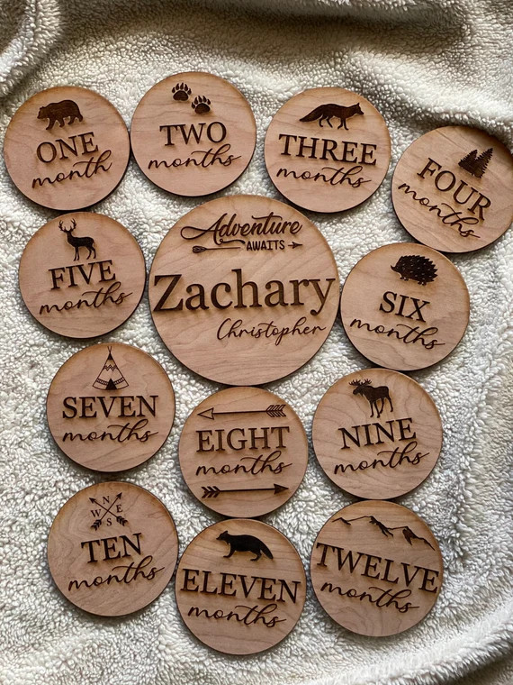 Woodland Theme Laser Engraved Wooden Monthly Milestone | Etsy | Etsy (US)