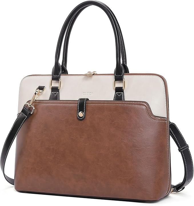 CLUCI Leather Briefcase for Women 15.6 Inch Laptop Business Vintage Slim Ladies Shoulder Bag | Amazon (US)