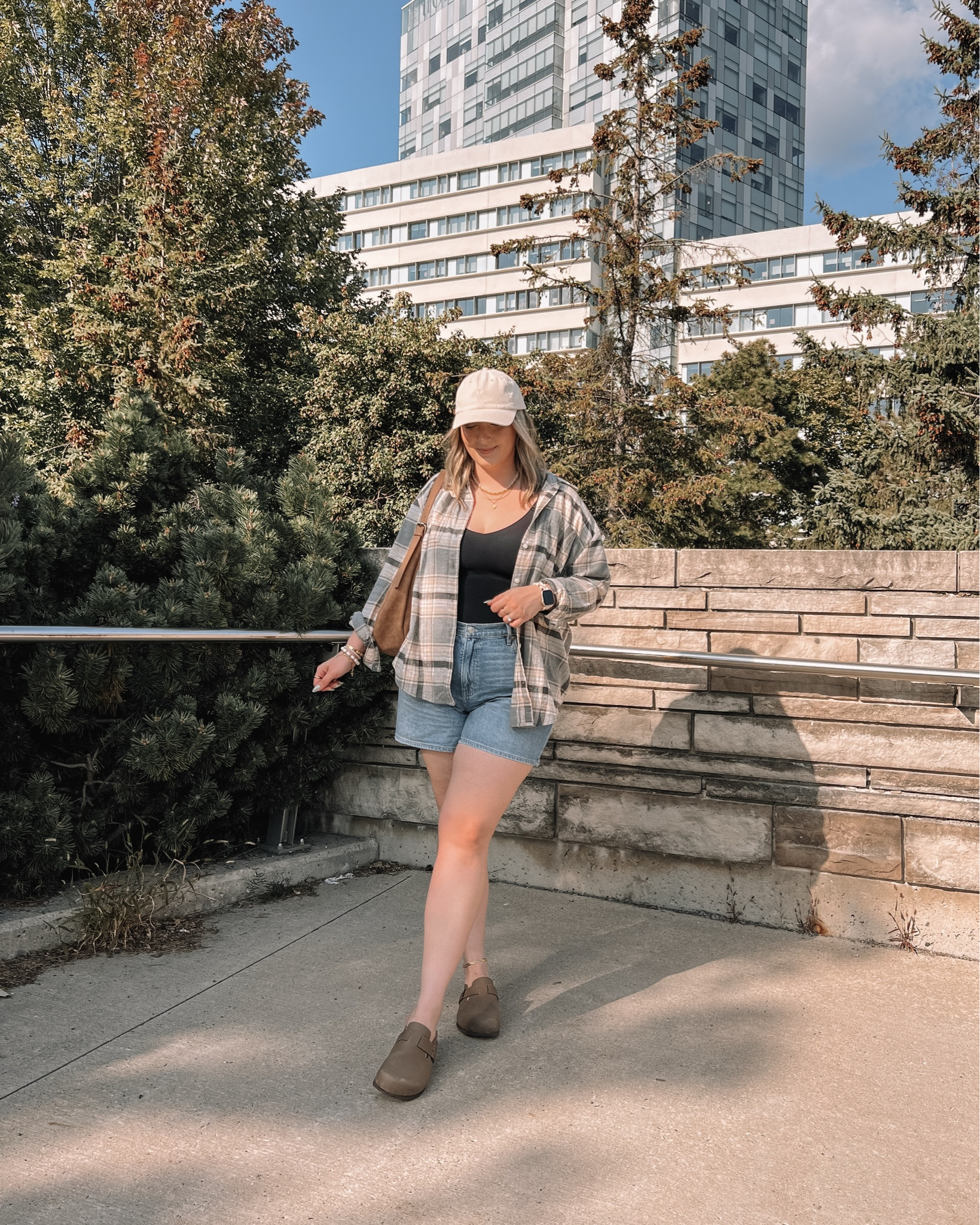 Summer to fall transition outfit - neutral plaid flannel shirt (TTS, L), Honeylove shaping cami (wearing L but could have done M), my fave denim shorts (sized up to 16 for a baggy fit). My clogs are Amazon and so comfy! I’m usually a 9.5-10 and wear a 10


#LTKcanada #LTKautumn #LTKmidsize