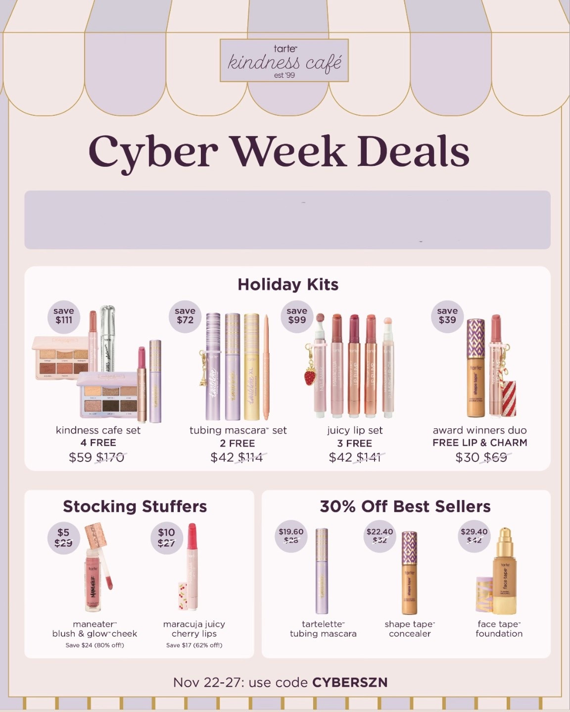 Tarte Cyber Week deals start now!! These deals are so good and make the best stocking stuffers! USE CODE CYBERSZN

#LTKGiftGuide #LTKCyberWeek #LTKHoliday