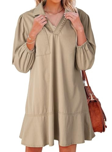 Dokotoo Womens 2026 Babydoll Fall Dresses, Khaki, Small | Amazon (US)
