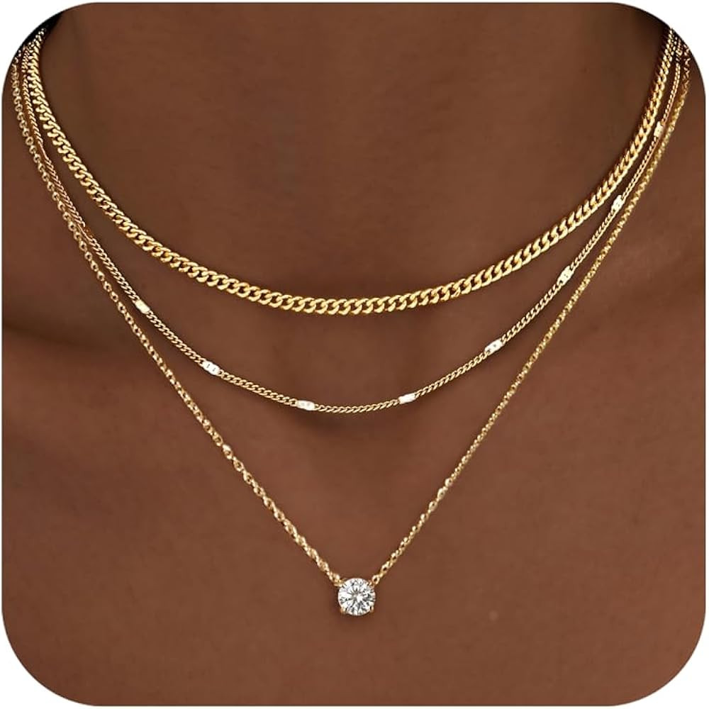 WomenGifts Layered Gold Necklaces for Women, 14K Gold Sterling Silver Plated Dainty Pendant Neckl... | Amazon (US)