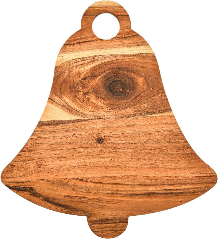 Treen Art Acacia Wooden Christmas Cutting Board for Kitchen Decor, 14"L x 13"W Bell Shaped Acacia... | Amazon (US)