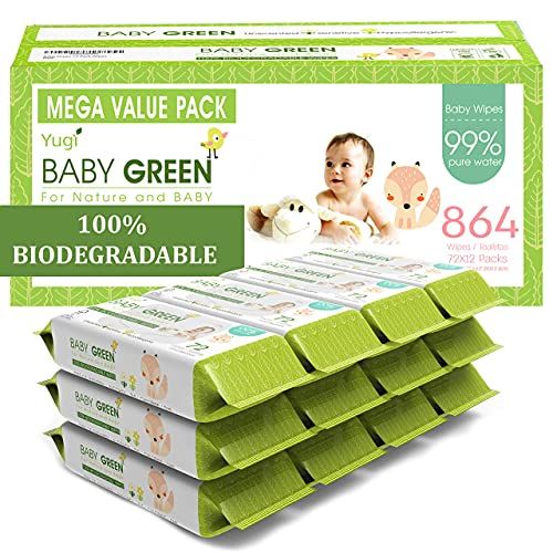 Baby Green Wipes Unscented Compostable Biodegradable and Organic– Value Pack (12 Packs of 72) 864 fo | Amazon (US)