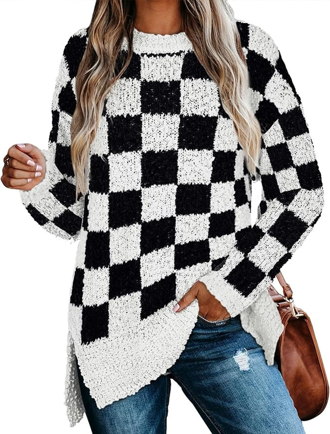 NIASHOT Womens Sweaters Crewneck Long Sleeve Side Slit Tunic Tops for Leggings | Amazon (US)