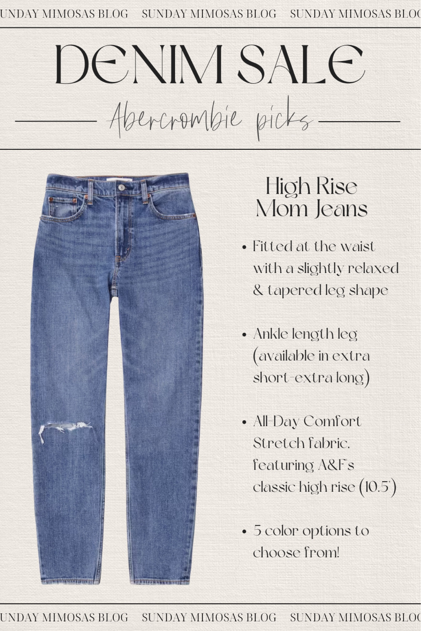 ABERCROMBIE JEANS SALE! 25% off all jeans and extra 15% off with influencer code!

The semi-annual Abercrombie denim sale is here. Sharing my top denim styles below. 

1. Ultra High Rise Ankle Straight Jeans
2. High Rise Mom Jeans
3. Ultra High Rise 90s Straight
4. High Rise 90s Relaxed Jeans
5. High Rise Loose Jeans

#abercrombiejeans #abercrombiesale #abercrombiecode #falloutfits #fallstyle #momjeans #distressedjeans #comfyjeans

#LTKFind #LTKSeasonal #LTKBacktoSchool