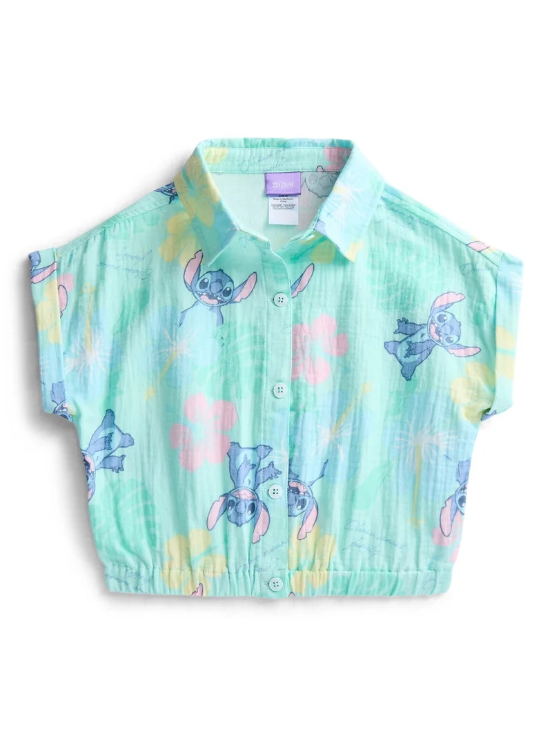 Disney Lilo and Stitch Girls Printed Button Up Shirt, Sizes 4-16 | Walmart (US)