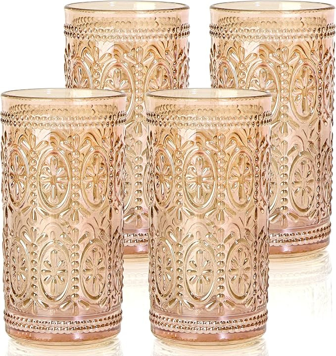 abrwyy Amber Drinking Glasses, Vintage Glassware, 12oz Highball Glasses | Amazon (US)