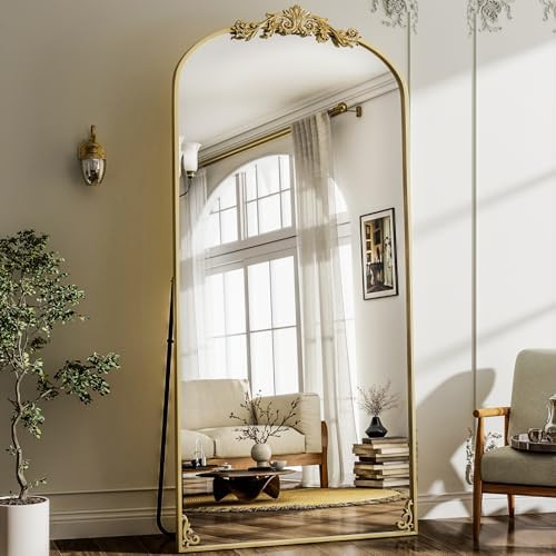 77"x 38" Vintage Full Length Mirror - Large Carved Floor Mirror with Metal Frame Baroque Arched F... | Amazon (US)