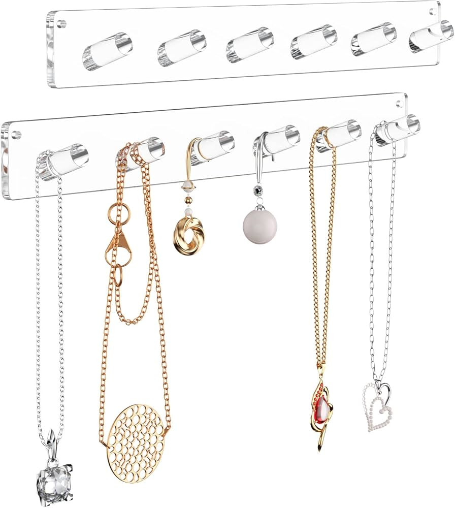 NIUBEE Wall Mounted Jewelry Stand Organizer, 2 Pack Acrylic Necklace Hanger, Bracelets Rings Bang... | Amazon (US)