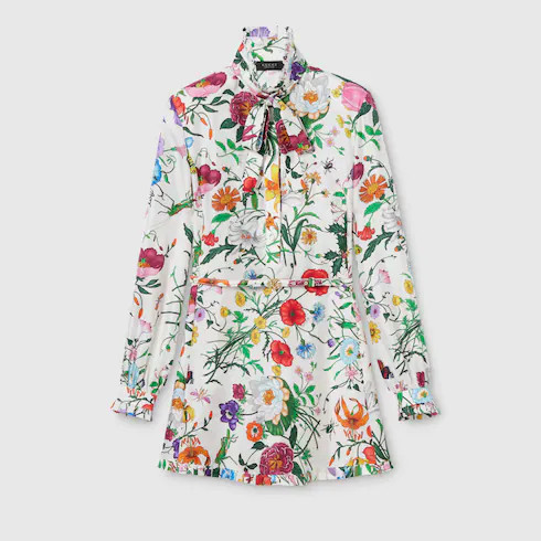 GUCCI Printed Silk Twill Dress, White, Ready-to-wear | Gucci (US)
