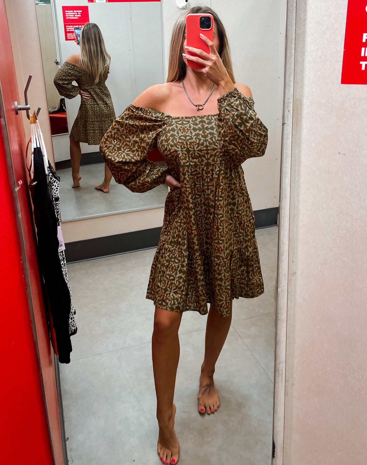 Womens Boho Bohemian style Mini / Midi shift target Dress for fall in olive green floral with balloon puff sleeves - wearing size small, only $30

#LTKunder100 #LTKunder50 #LTKstyletip