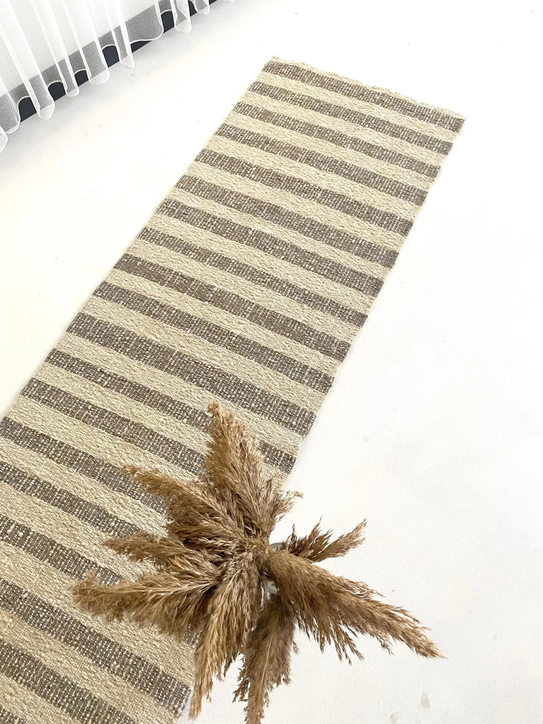 Striped Runner Rug - Wool Jute Striped Runner Rug - Handmade Wool Jute Kilim Rug - Brown & Beige ... | Etsy (US)