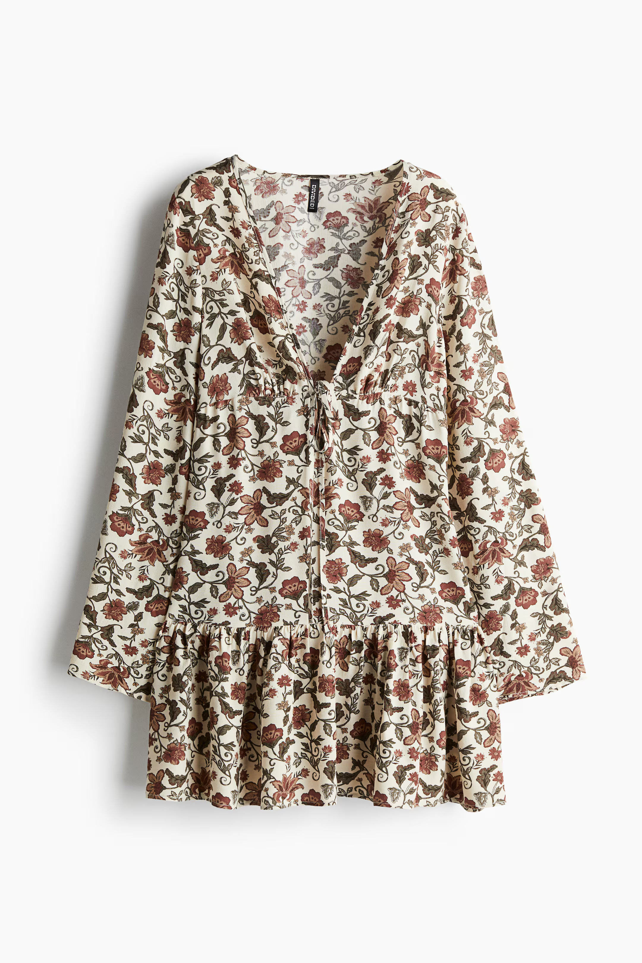 V-neck dress - Deep neckline - Long sleeve - Old rose/Floral - Ladies | H&M GB | H&M (UK, MY, IN, SG, PH, TW, HK)