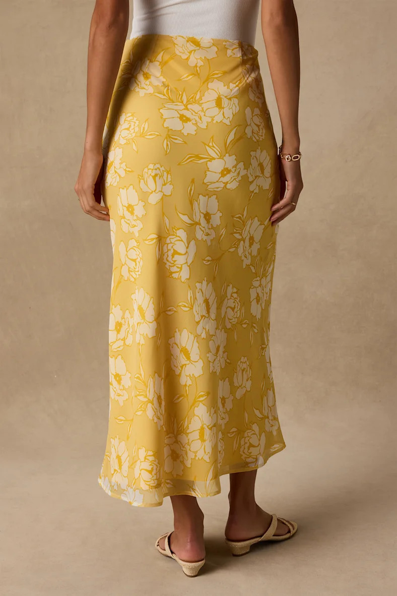 Malaya Yellow Floral High-Rise Midi Skirt | Lulus