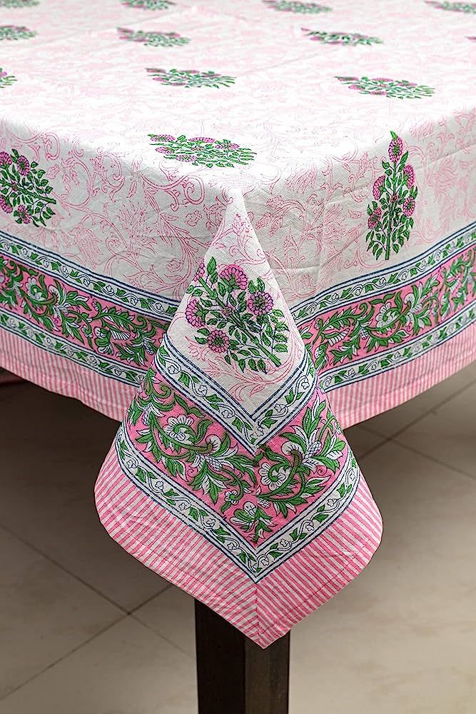 ABHOOH Tablecloth, Hand Block Print Floral Rectangle Pink Table Cloth for Kitchen Dinning Tableto... | Amazon (US)