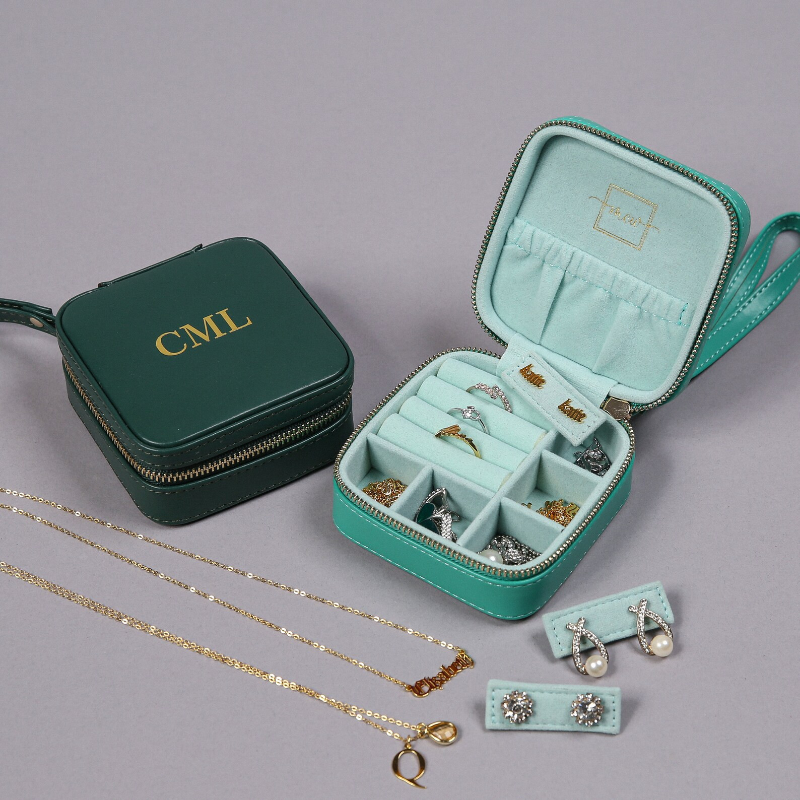 Personalized Square Jewelry Case Necklace Ring Box Travel - Etsy | Etsy (US)