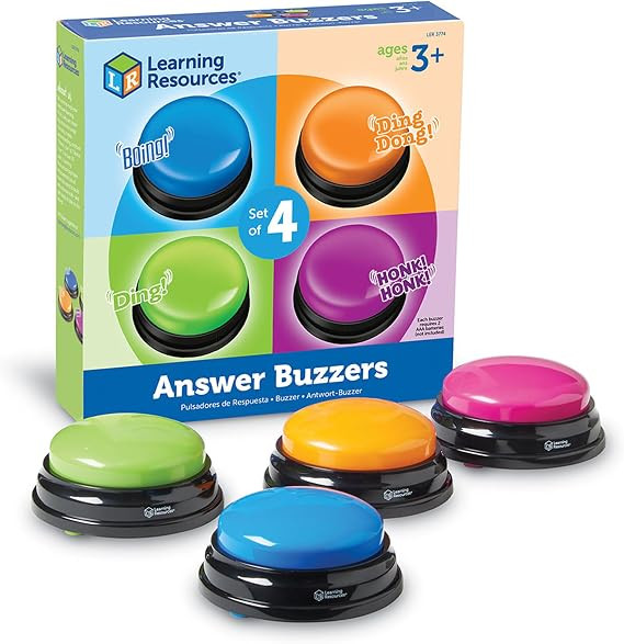 Learning Resources Answer Buzzers - Set of 4, Ages 3+, Assorted Colored Buzzers, Game Show Buzzer... | Amazon (US)