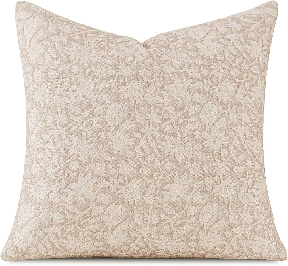 Amor Virisso Throw Pillow Covers 20x20 Floral Pillow Covers Block Print Farmhouse Neutral Pillow ... | Amazon (US)