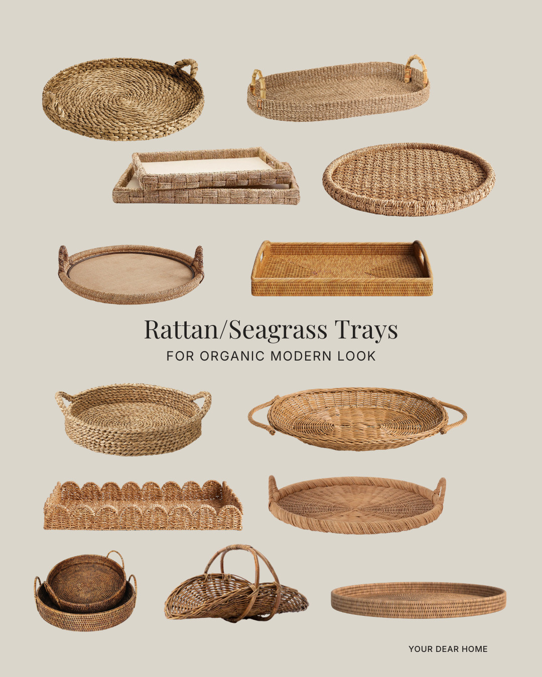 Woven trays are the easiest way to add warmth to a surface without changing your furniture. They instantly ground styling and make coffee tables, counters, and nightstands feel intentional instead of random. Linking my favorite rattan and seagrass trays for that organic modern layer. 

 #LTKHome