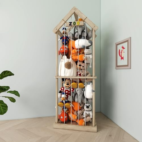 Eniffbaa Stuffed Animal Storage Stuffed Animal Zoo Wood Soft Toy Organizer Plush Toy Holder Nursery Room Organizer Zoo Cage Stuffed Animal Holder with Zoo Pattern Gift for Nursery Playroom | Amazon (US)