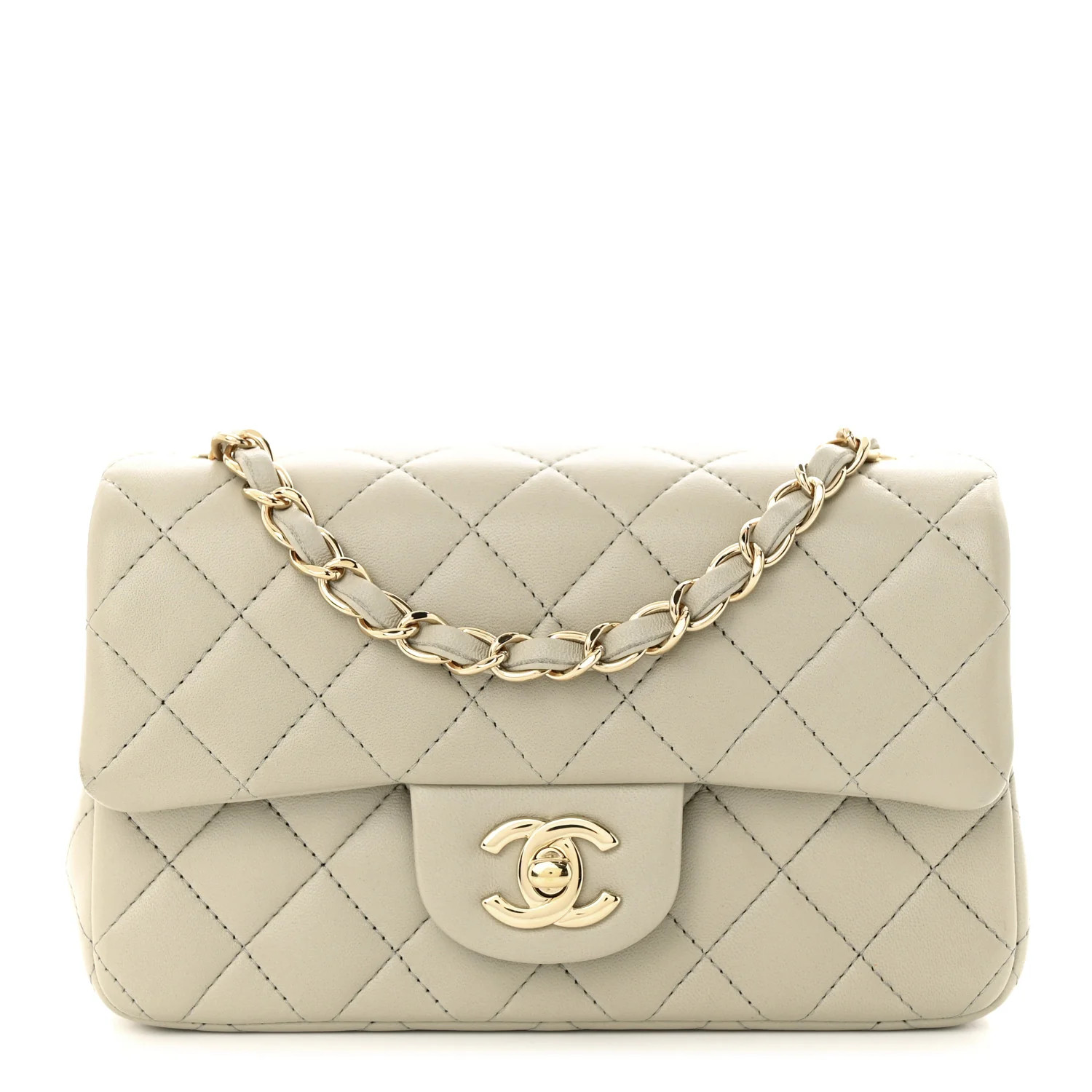 Lambskin Quilted Mini Rectangular Flap Grey | FASHIONPHILE (US)
