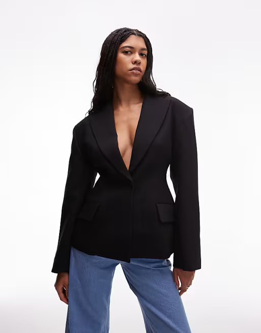 ASOS DESIGN sculpted cinch waist blazer in black | ASOS | ASOS (Global)