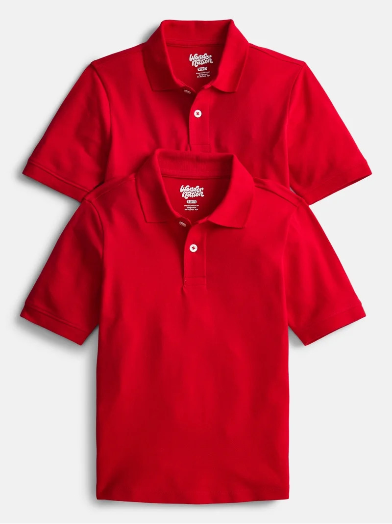 Wonder Nation Boys School Uniform Short Sleeve Pique Polo Shirt, 2-Pack, Size 4-18 & Husky | Walmart (US)
