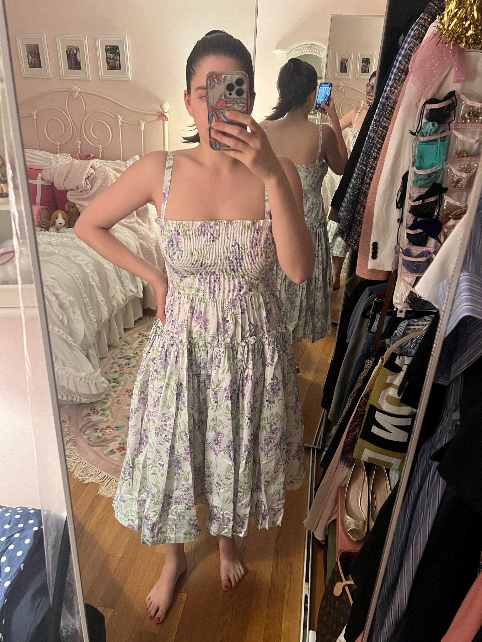 House on the Hill Smocking Dress 80 Vintage Long Floral House