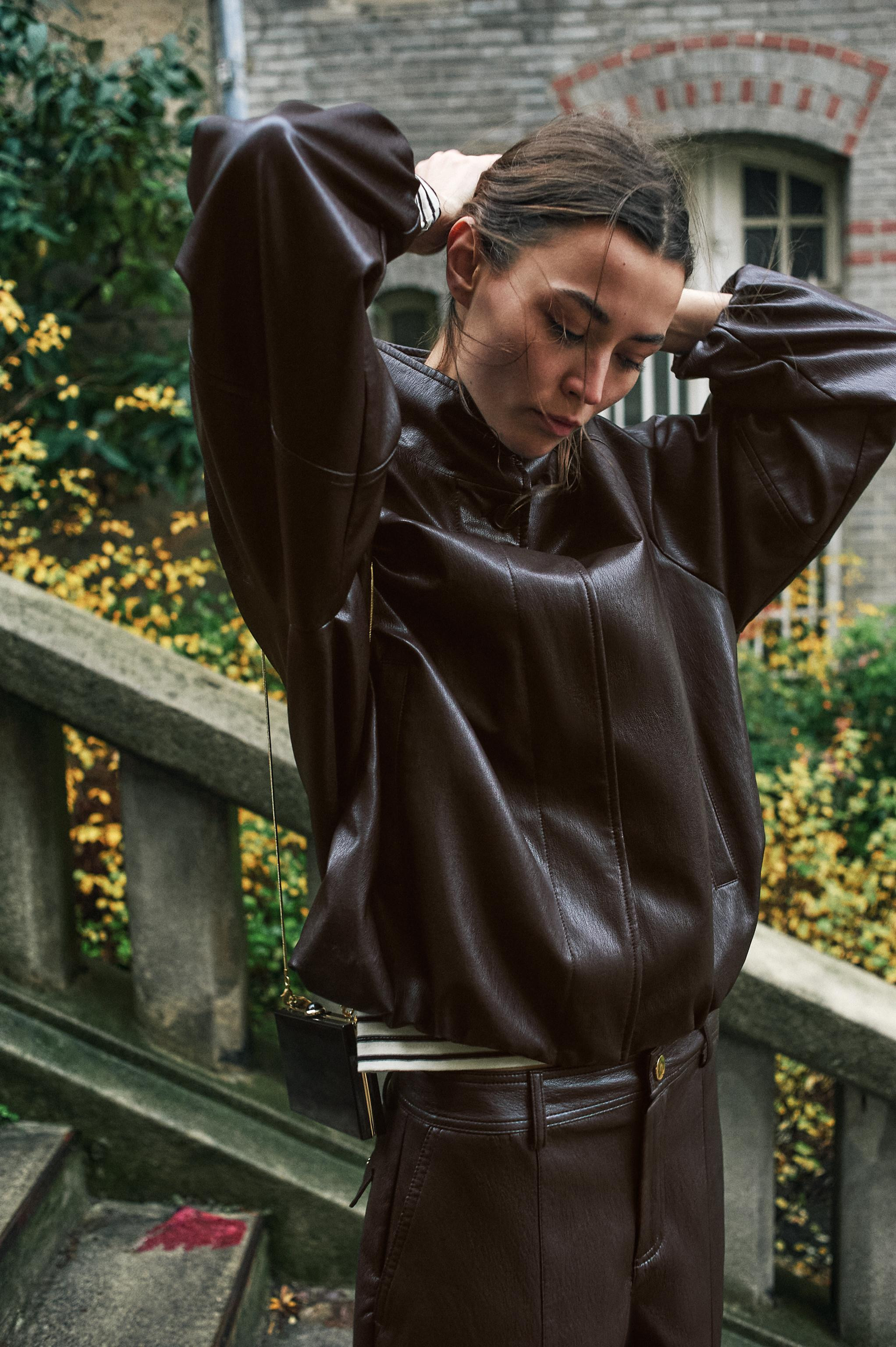 FAUX LEATHER HIGH COLLAR JACKET | Zara US