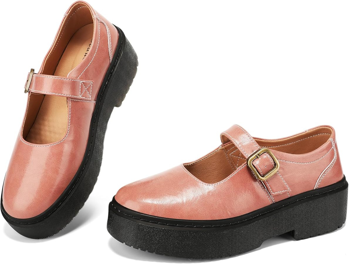 BEAUSEEN Women's Mary Jane Shoes with Platform Sole - Comfort Round Toe Strap Ballet Flats for Wo... | Amazon (US)