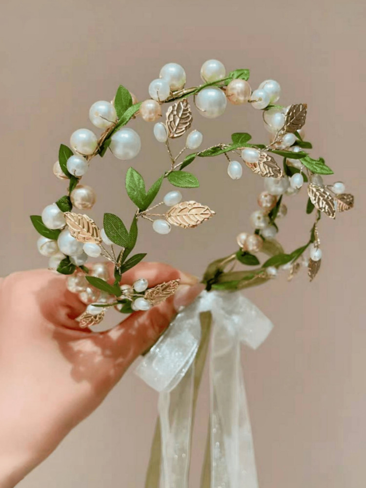 1/2pcs Girls Pearl Flower Wreath Headband, Romantic Mori Style Super Fairy Princess Hairband, Children Flower Headpiece For Spring & Summer | SHEIN