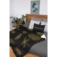 Beetle Blanket, Cute Throw Insect Lover Gift, Print Aesthetic Cozy Home Decor, Black Gold | Etsy (US)