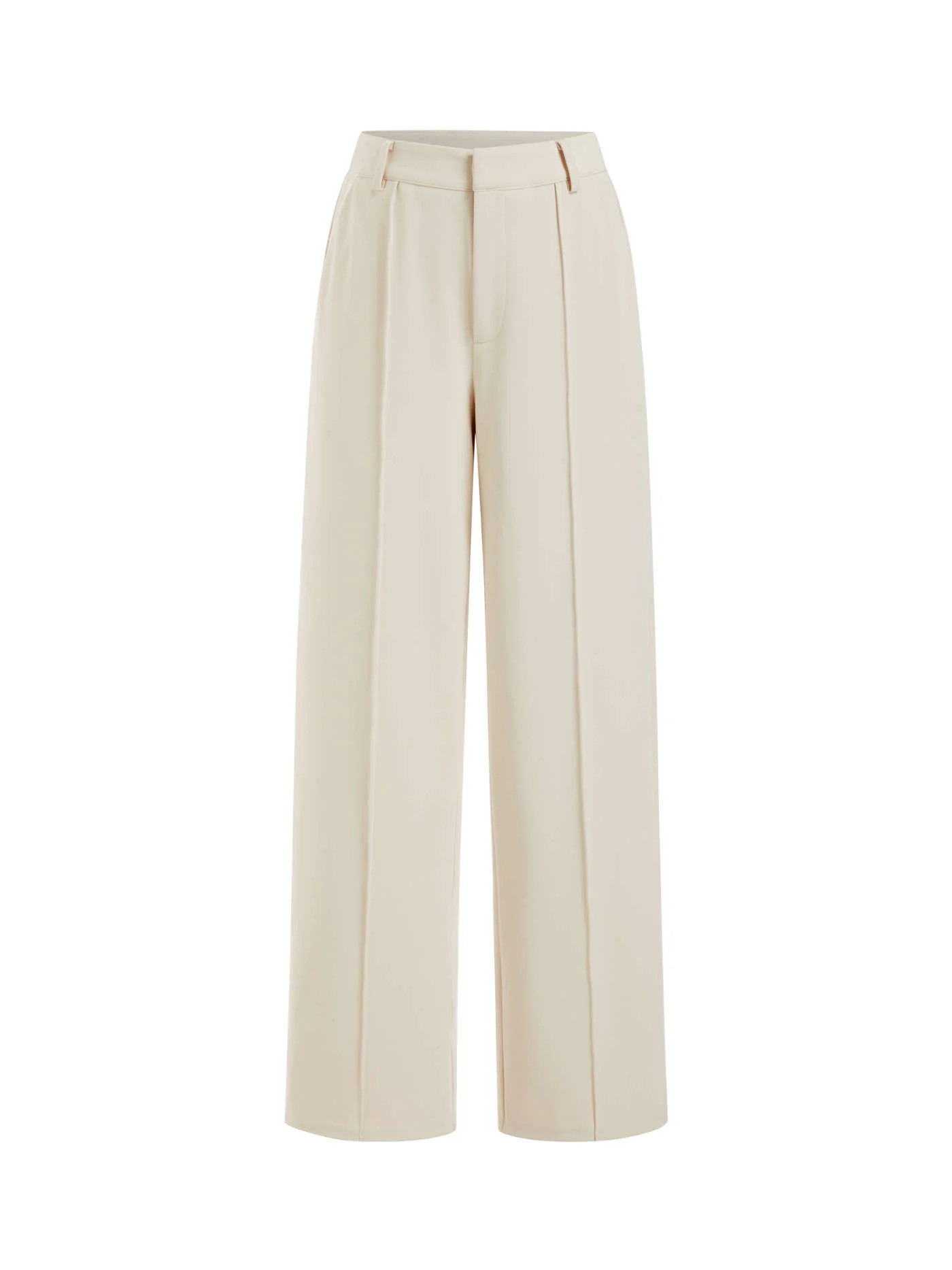 Knit Fabric High Rise Pleated Straight Leg Trousers For Daily Casual Work | Cider