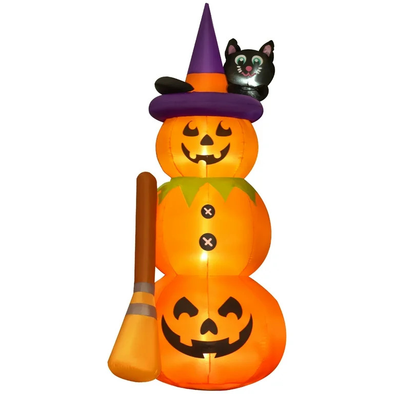Outsunny 6ft Inflatable Halloween Pumpkin Man with Cat and Broom, Blow-Up Outdoor LED Yard Displa... | Walmart (US)