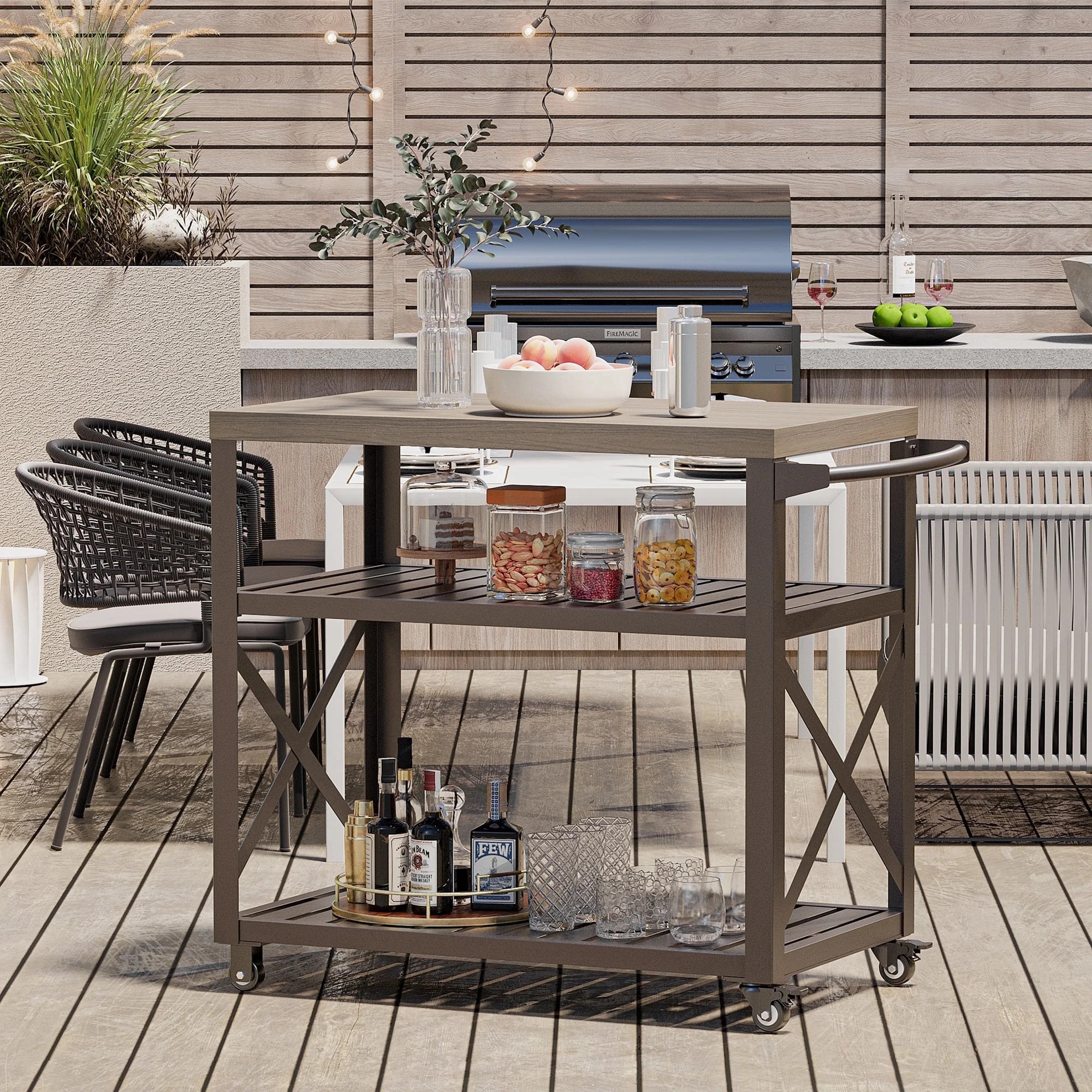 Modern Shade Grill Cart with Locking Wheels Heavy Duty Waterproof Wood Grain Top Swivel Casters E... | Walmart (US)