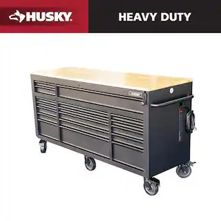 72 in. W x 24 in. D Heavy Duty 18-Drawer Mobile Workbench Cabinet with Adjustable-Height Hardwood Top in Matte Black | The Home Depot