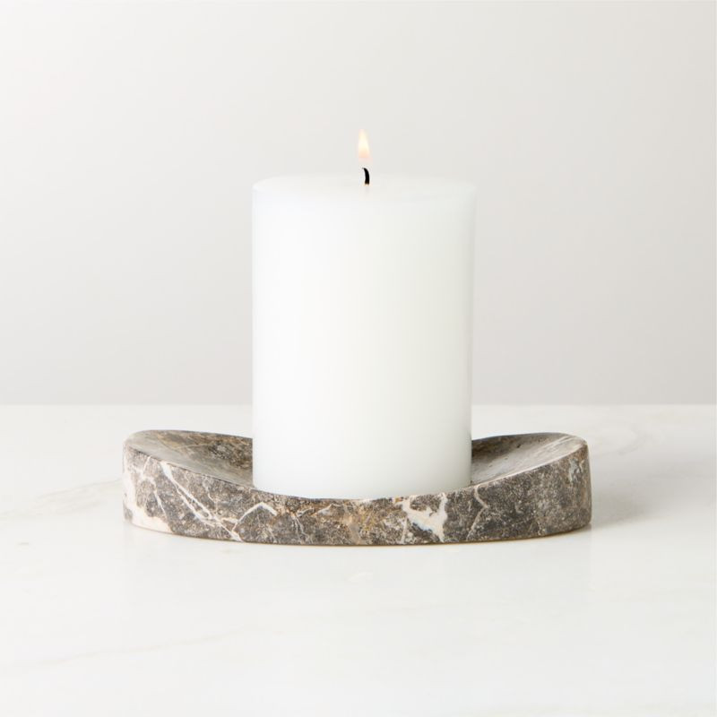 Lyle Grey Breccia Marble Pillar Candle Holder Plate + Reviews | CB2 | CB2