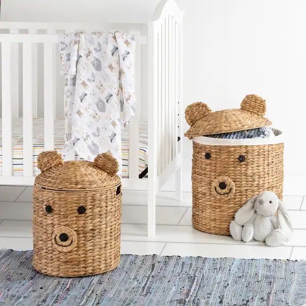 Natural Water Hyacinth Bear Shaped Storage Baskets (Set of Two) - Overstock - 35626996 | Bed Bath & Beyond