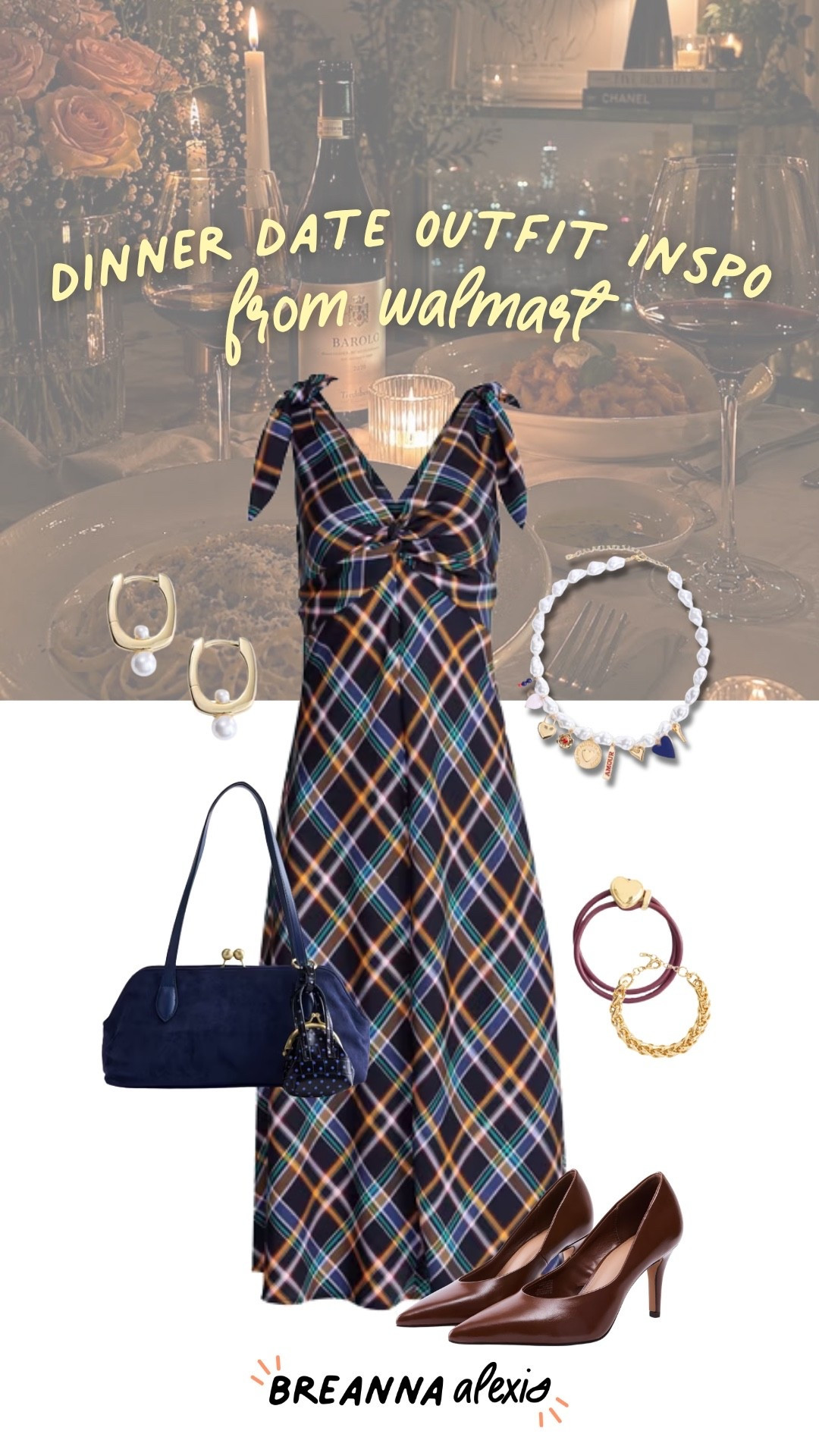 Dinner date outfit inspo from Walmart. This plaid dress is such a pretty choice for a fall date night, especially paired with the navy bag and brown heels.

#LTKootd #LTKdayinmylife #LTKgrwm