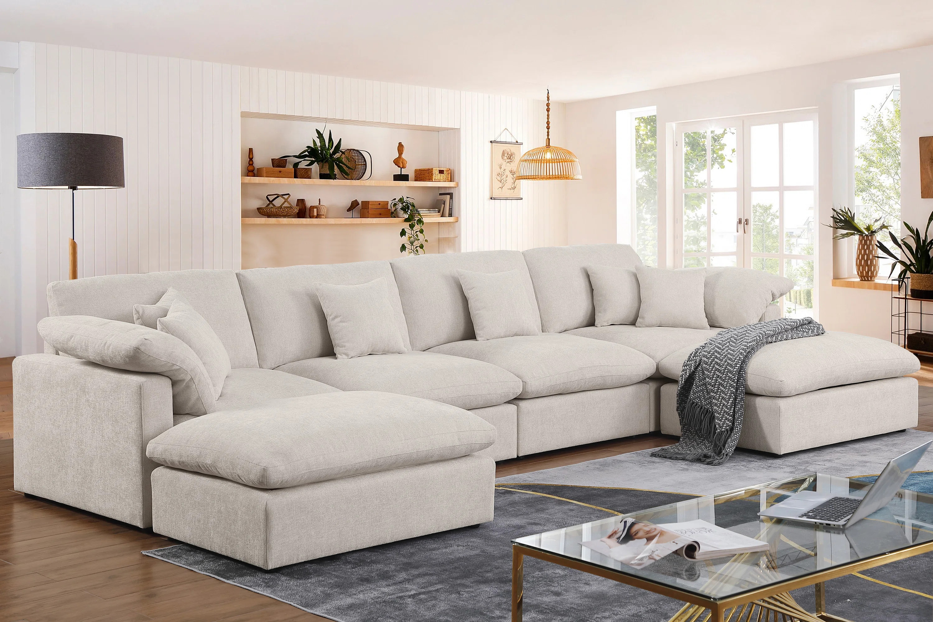 6 - Piece 155.7" U Shape Sectional Sofa Cloud Couch With Removable Ottomans | Wayfair North America