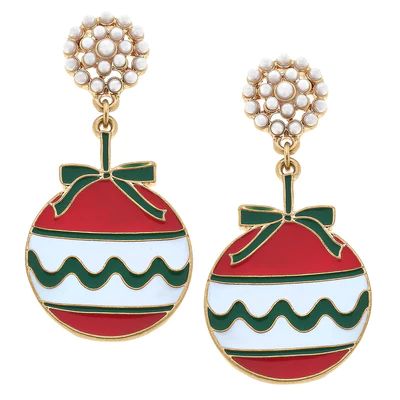 Noelle Enamel Christmas Ornament Earrings in Red & Green | CANVAS